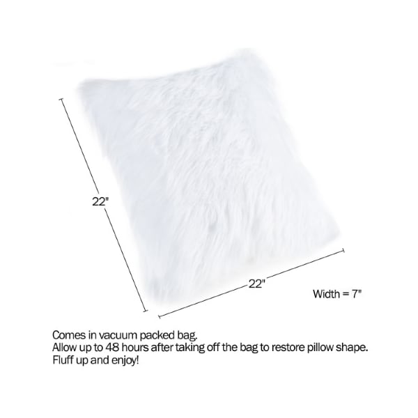 Hastings Home 22-Inch Square Faux Fur Pillow, White